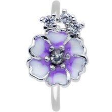Load image into Gallery viewer, 20G 5/16 Clear CZ Gem Purple White Flower Nose Hoop