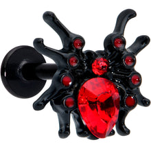 Load image into Gallery viewer, 16G 5/16 Red Gem Black Spider Halloween Labret Monroe Tragus