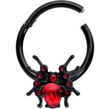 Load image into Gallery viewer, 16G 3/8 Red Gem Black Spider Halloween Hinged Segment Ring