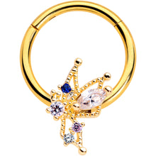 Load image into Gallery viewer, 16G 3/8 Clear CZ Gem Gold Hue Angel Christmas Hinged Segment Ring