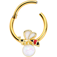 Load image into Gallery viewer, 16G 3/8 White Faux Opal Gold Tone Insect Hinged Segment Ring