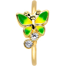 Load image into Gallery viewer, 20G 5/16 Clear CZ Gem Green Butterfly Gold Tone Insect Nose Hoop