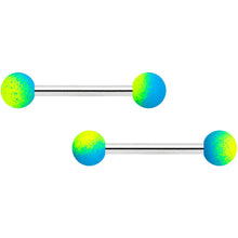 Load image into Gallery viewer, 14G 9/16 Blue Green Ombre Soft Finish Barbell Nipple Ring Set