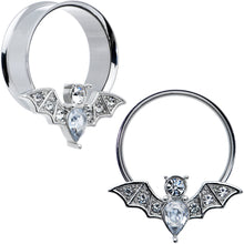 Load image into Gallery viewer, Clear Gem Bat Halloween Double Flare Tunnel Plug Set