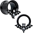 Load image into Gallery viewer, Clear Gem Black Bat Halloween Double Flare Tunnel Plug Set