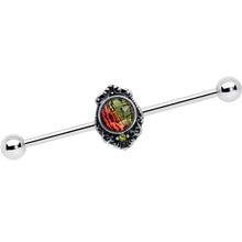 Load image into Gallery viewer, 14G Green Orange Tourmaline Fire Industrial Barbell 38mm