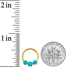 Load image into Gallery viewer, 16G 3/8 Gold Tone Little Green Flower Hinged Segment Ring