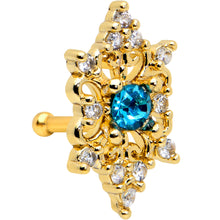 Load image into Gallery viewer, 20G 1/4 Clear Blue Gem Gold Tone Royal Heart Nose Bone