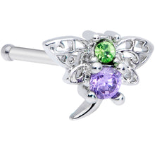 Load image into Gallery viewer, 20G 1/4 Green Purple Gem Dragonfly Nose Bone