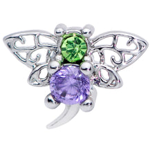 Load image into Gallery viewer, 20G 1/4 Green Purple Gem Dragonfly Nose Bone