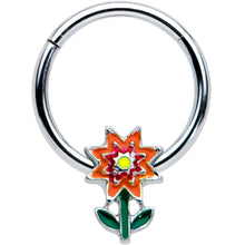 Load image into Gallery viewer, 16G 3/8 Red Orange Yellow Fanciful Flower Hinged Segment Ring