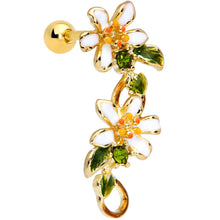 Load image into Gallery viewer, 16G 1/4 Green Gem Gold Tone Daisy Flower Cartilage Tragus Earring