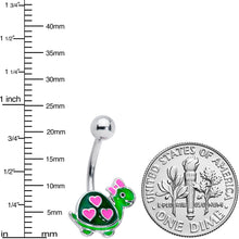 Load image into Gallery viewer, Pink Green Hearts Bow Pretty Turtle Belly Ring