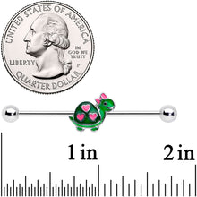 Load image into Gallery viewer, 14G Pink Green Hearts Bow Pretty Turtle Industrial Barbell 38mm