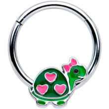 Load image into Gallery viewer, 16G 3/8 Hearts Bow Pink Green Pretty Turtle Hinged Segment Ring