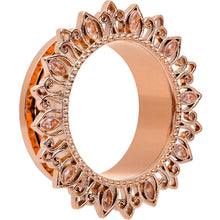 Load image into Gallery viewer, Brown Gem Rose Gold Tone Floral Edge Screw Fit Tunnel Plug Set