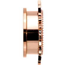Load image into Gallery viewer, Brown Gem Rose Gold Tone Floral Edge Screw Fit Tunnel Plug Set