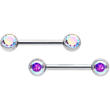 Load image into Gallery viewer, 14G 1/2 Aurora CZ Gem G23 Titanium Threadless Nipple Ring Set