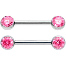 Load image into Gallery viewer, 14G 1/2 Pink CZ Gem G23 Titanium Threadless Nipple Ring Set