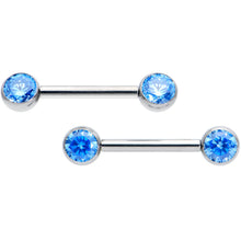 Load image into Gallery viewer, 14G 1/2 Blue CZ Gem G23 Titanium Threadless Nipple Ring Set