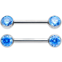 Load image into Gallery viewer, 14G 1/2 Blue CZ Gem G23 Titanium Threadless Nipple Ring Set