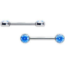 Load image into Gallery viewer, 14G 1/2 Blue CZ Gem G23 Titanium Threadless Nipple Ring Set