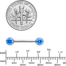 Load image into Gallery viewer, 14G 1/2 Blue CZ Gem G23 Titanium Threadless Nipple Ring Set
