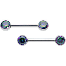 Load image into Gallery viewer, 14G 1/2 Vitrail CZ Gem G23 Titanium Threadless Nipple Ring Set