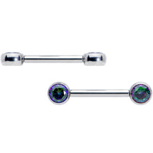 Load image into Gallery viewer, 14G 1/2 Vitrail CZ Gem G23 Titanium Threadless Nipple Ring Set