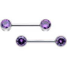 Load image into Gallery viewer, 14G 9/16 Purple CZ Gem G23 Titanium Threadless Nipple Ring Set