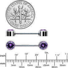 Load image into Gallery viewer, 14G 9/16 Purple CZ Gem G23 Titanium Threadless Nipple Ring Set