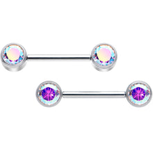 Load image into Gallery viewer, 14G 9/16 Aurora CZ Gem G23 Titanium Threadless Nipple Ring Set