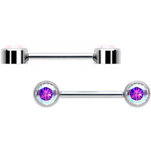 Load image into Gallery viewer, 14G 9/16 Aurora CZ Gem G23 Titanium Threadless Nipple Ring Set
