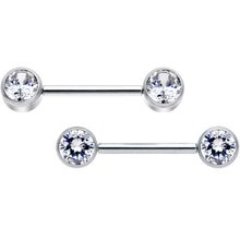 Load image into Gallery viewer, 14G 9/16 Clear CZ Gem G23 Titanium Threadless Nipple Ring Set