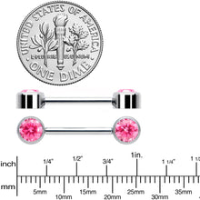 Load image into Gallery viewer, 14G 9/16 Pink CZ Gem G23 Titanium Threadless Nipple Ring Set