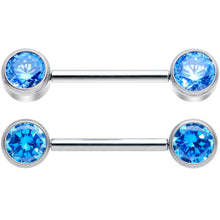 Load image into Gallery viewer, 14G 9/16 Blue CZ Gem G23 Titanium Threadless Nipple Ring Set