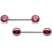 Load image into Gallery viewer, 14G 9/16 Red CZ Gem G23 Titanium Threadless Nipple Ring Set