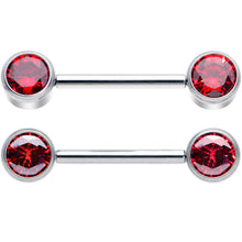 Load image into Gallery viewer, 14G 9/16 Red CZ Gem G23 Titanium Threadless Nipple Ring Set