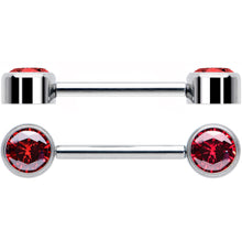 Load image into Gallery viewer, 14G 9/16 Red CZ Gem G23 Titanium Threadless Nipple Ring Set