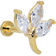 Load image into Gallery viewer, 16G 1/4 Clear CZ Gem Gold Tone Leaves Internal Thread Labret