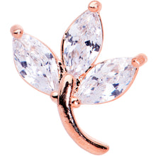 Load image into Gallery viewer, 16G 1/4 Clear CZ Gem Rose Gold Tone Leaves Internal Thread Labret