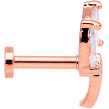 Load image into Gallery viewer, 16G 1/4 Clear CZ Gem Rose Gold Tone Leaves Internal Thread Labret