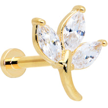 Load image into Gallery viewer, 16G 5/16 Clear CZ Gem Gold Tone Leaves Internally Threaded Labret