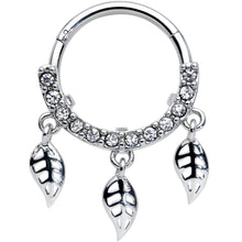 Load image into Gallery viewer, 16G 3/8 Clear Gem Open Leaf Dangle Hinged Segment Ring