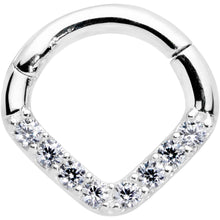 Load image into Gallery viewer, 16G 1/4 14k White Gold Clear CZ Gem Chevron Hinged Segment Ring