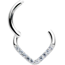Load image into Gallery viewer, 16G 5/16 14k White Gold Clear CZ Gem Chevron Hinged Segment Ring
