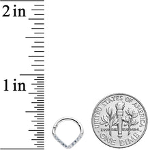 Load image into Gallery viewer, 16G 5/16 14k White Gold Clear CZ Gem Chevron Hinged Segment Ring