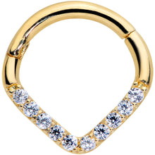 Load image into Gallery viewer, 16G 5/16 14k Gold Clear CZ Gem Chevron Hinged Segment Ring