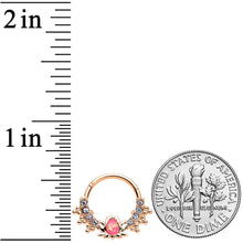 Load image into Gallery viewer, 16G 3/8 Pink Faux Opal Rose Gold Hue Lotus Hinged Segment Ring