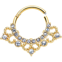 Load image into Gallery viewer, 16G 3/8 Clear Gem Gold Tone Tiny Tiara Hinged Segment Ring